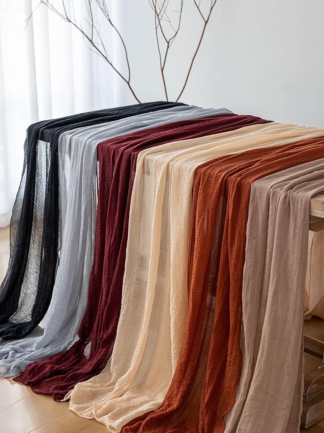 Keketoarrange 6pcs Fall Terracotta Table Runner Rust Gauze Rustic Cheesecloth 120 Inch 10 FT for Wedding Baby Shower Bridal Shower Birthday Engagement Garden Party Sheer Boho Thanksgiving Decorations