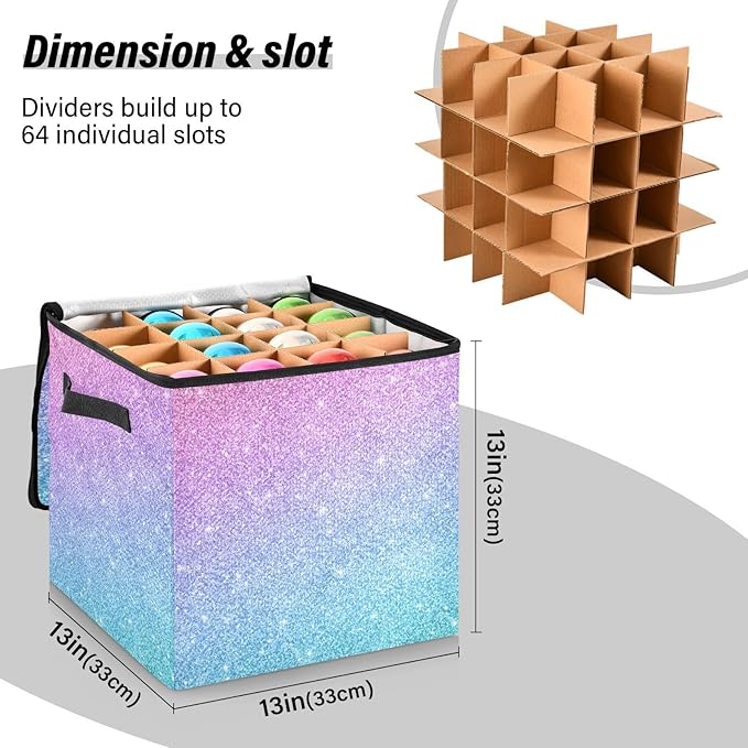 Pink Purple Christmas Ornament Storage Basket Box Winter Xmas Holiday Storage Container Cube with Adjustable Dividers for 64 Holiday Ornaments or Decorations Keeps Clean and Dry for Next Season