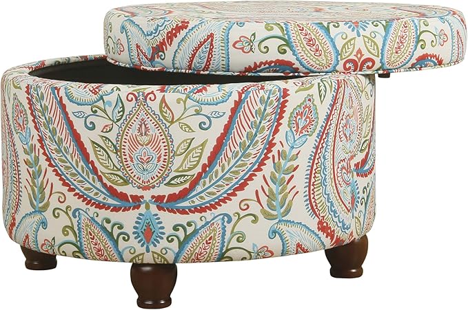 Homepop Home Decor | Upholstered Round Storage Ottoman | Ottoman with Storage for Living Room & Bedroom, Bold Paisley