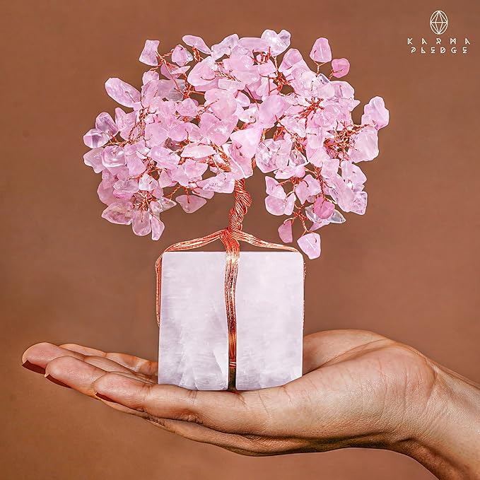 Rose Quartz Crystal Tree of Life Unique Birthday Gifts for Women, Mom, Sister, Friends. Handcrafted Chakra Healing Crystal and Stones for Positivity, Money, Luck, Aesthetic Home and Office Decor
