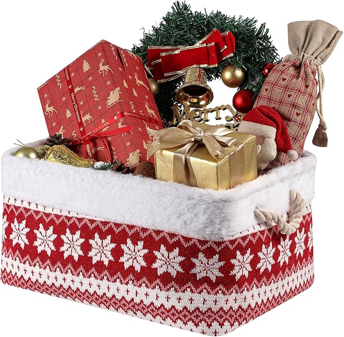 INough Christmas Basket Large Empty Christmas Baskets Red Christma Gift Baskets with Handles Holiday Storage for Gifts Holiday Decor for Baby/Kids/Nursery Room