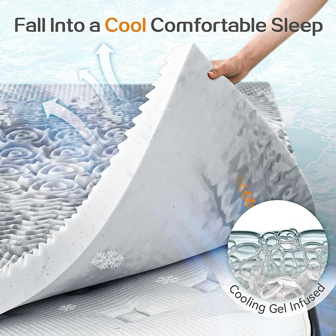 SINWEEK 1.5 Inch Mattress Topper 5-Zone Memory Foam Mattress Topper Pressure Relieve Soft Mattress Pad, CertiPUR-US Certified, Twin Size, Gray