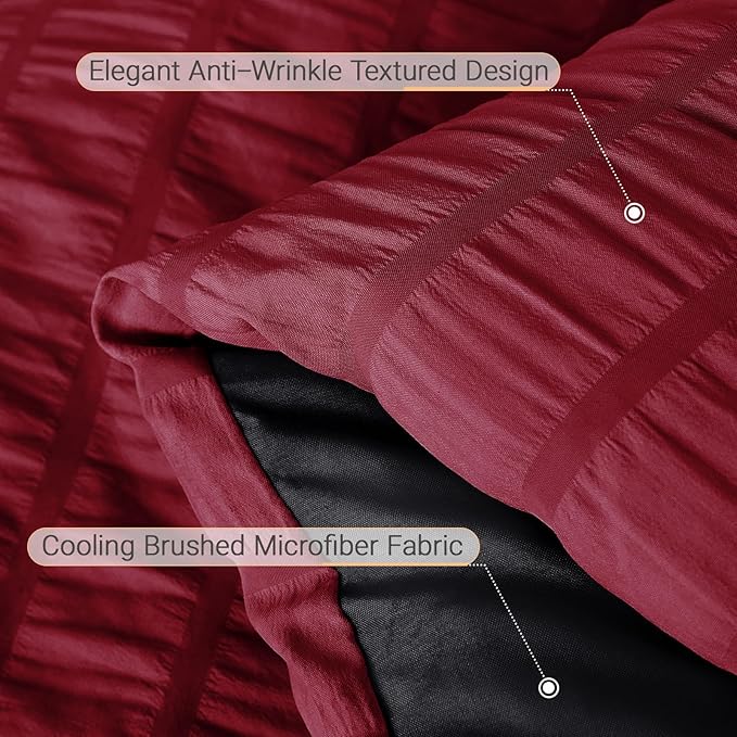 MUXHOMO 5 Pieces Twin XL Comforter Set, Seersucker Bed in a Bag Twin XL Size, All Season Luxury Bedding Set with Comforter, Flat Sheet, Fitted Sheet, Pillowcase & Sham, Red & Black