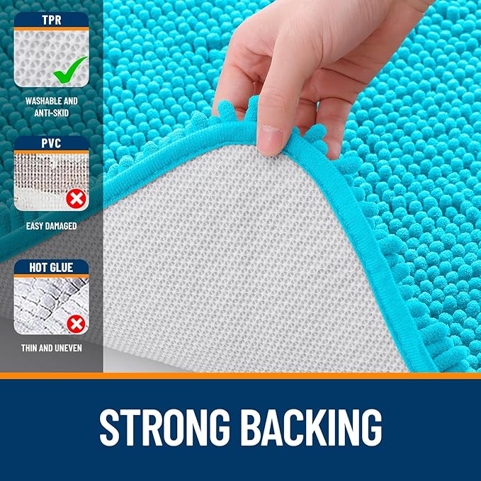 OLANLY Small Bathroom Rugs 24x16, Extra Soft Absorbent Chenille Bath Rugs, Rubber Backing Quick Dry, Machine Washable Bath Mats for Bathroom Floor, Tub and Shower, Home Decor Accessories, Aqua Sky