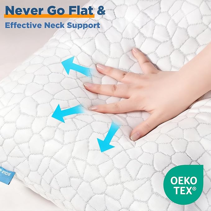 Cooling Pillow King Size Set of 2, Adjustable Bed Pillows for Sleeping, Luxury Shredded Memory Foam Pillows King 2 Pack,Adjustable Pillow for Side,Back,Stomach Sleepers,Soft Yet Supportive Firm Pillow