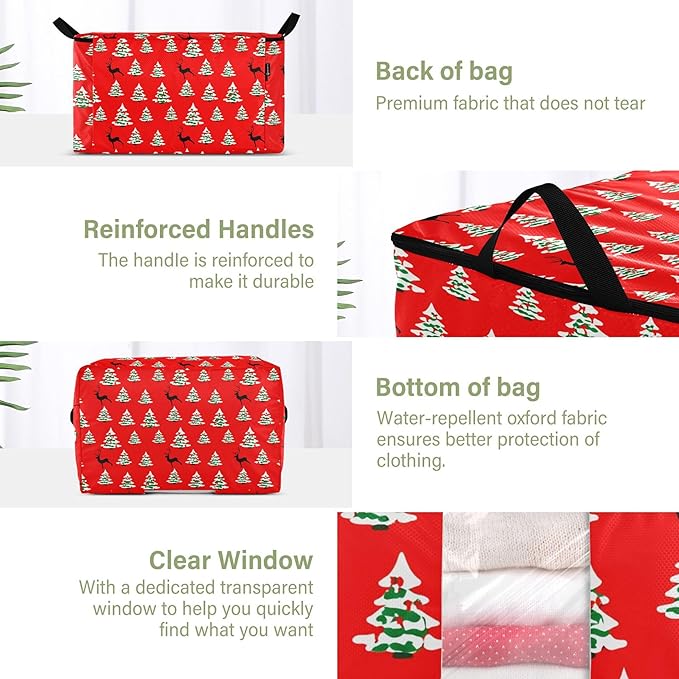 Burbuja 2 Pack Storage Bag Organizer with Handles for Clothes, Blankets, Bedding, Christmas Tree Foldable Storage Bag with Zipper & Clear Window, 95L