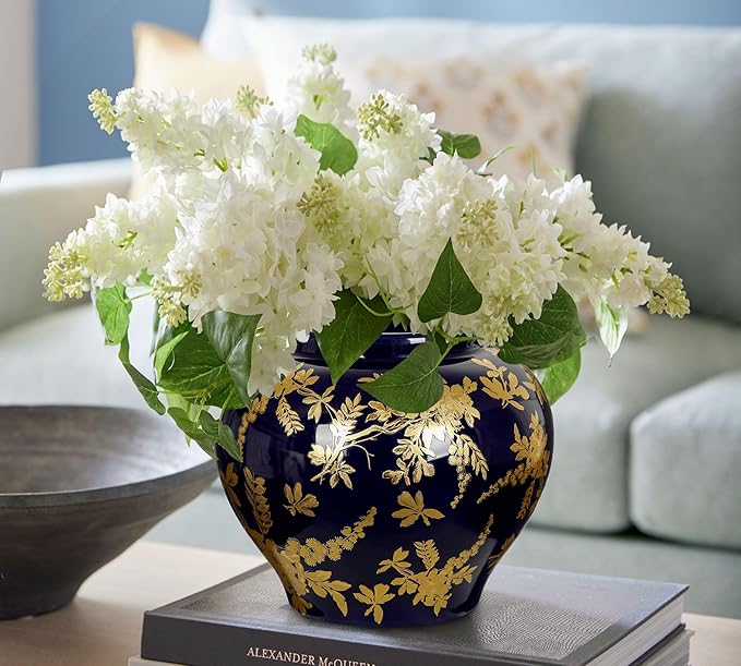 Hollyone Blue and Gold Vase Porcelain Vases 7inch Chinoiserie Vase Classic Ceramic Chinese Floral Vases for Bedroom Living Room Console Table Accent Shelf Tabletop Home Decor