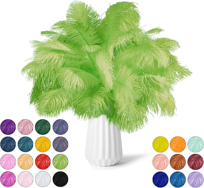 30pcs Fruit Green Ostrich Feathers Natural Bulk 11-14inch(28-35cm) Vase Craft Wedding Home Party Centerpieces Christmas Day Decoration