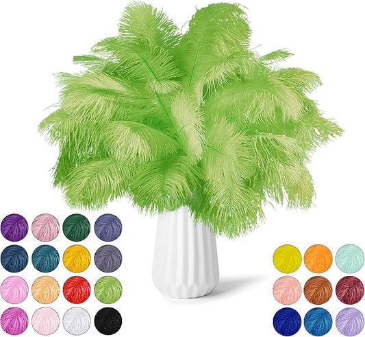 30pcs Fruit Green Ostrich Feathers Natural Bulk 11-14inch(28-35cm) Vase Craft Wedding Home Party Centerpieces Christmas Day Decoration
