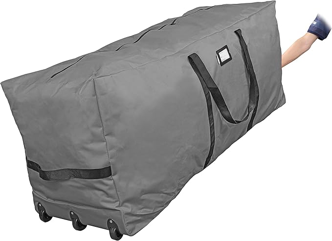 ProPik Christmas Rolling Tree Storage Bag 9 Ft. | Extra Large Heavy Duty Holiday Storage Container | 28" x16.5"x 60" | 3 Wheels & Handles Fits Up to 9 Foot Tall Disassembled Trees 600D Oxford (Gray)