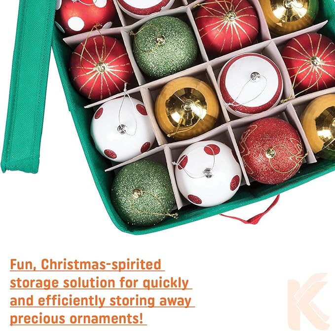 Durable Non-Woven Christmas Ornament Storage Box with Removable lid, Stores up-to 64 Standard Holiday Ornaments & Xmas Decorations For Seasons To come - 12 x 12 Inch 4 Layer Ornament Storage Container