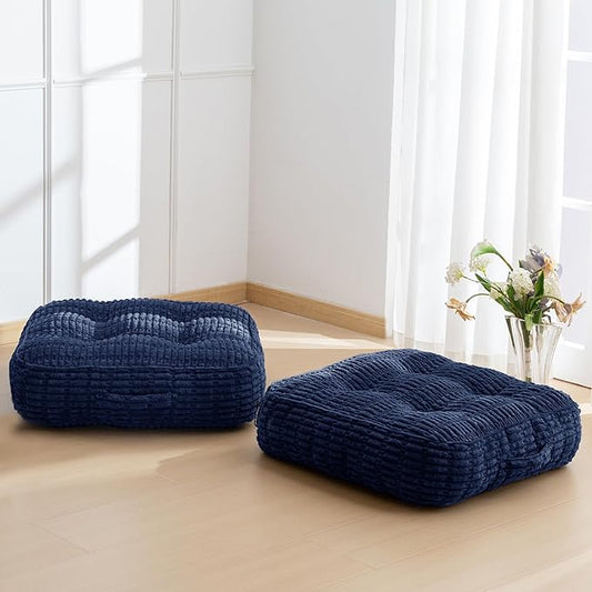 6" Washable Floor Pillow Cushion for Adults, Meditation Cushion Pillow, Removable Tufted Blended Corduroy Cover, Large Square Floor Sitting for Tatami Living Room or Yoga, 2Pack, Machine Washable
