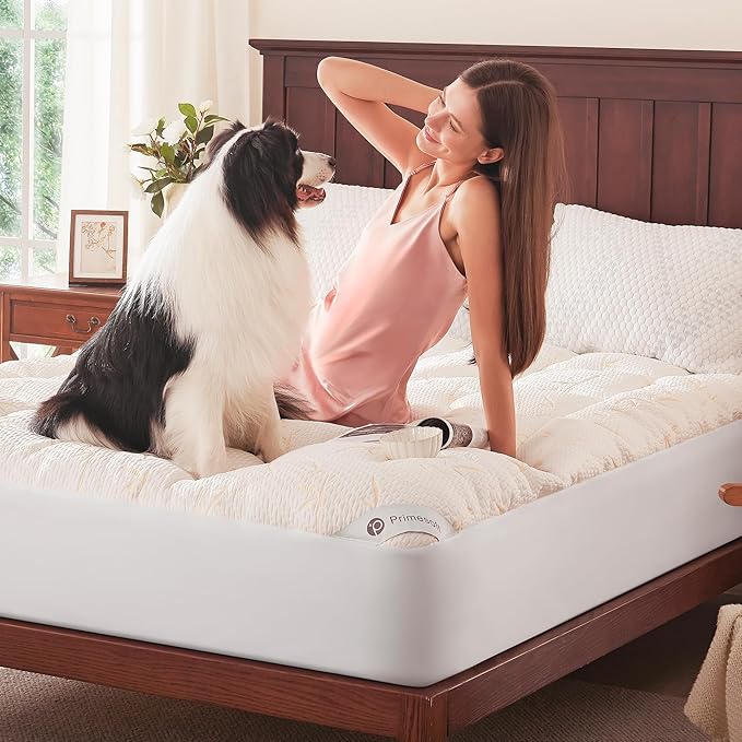 PRIMESOFT 100% Waterproof Twin XL Size Mattress Topper, Thick Pillow Top Mattress Pad，Up to 21 Inch Deep Pocket,Soft Breathable Mattress Pad for Back Pain,Protector Cover(Beige)
