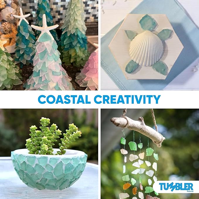 Tumbler Home Sea Glass for Crafts, Decor & Vase Filler, 25oz Frosted Aqua & Pink Seaglass Pieces, Recycled Beach Glass in Bulk and Smooth Seaglass for DIY Art, Coastal Decor, and Jewelry Making