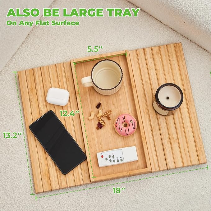 LOVYANXUE Bamboo Sofa Arm Tray, Anti Falling Couch Arm Tray Table, Foldable Couch Armrest Table, Portable Sofa Armrest Trays Cup Holder for Drink, Cups, Phone, Snacks, Remote