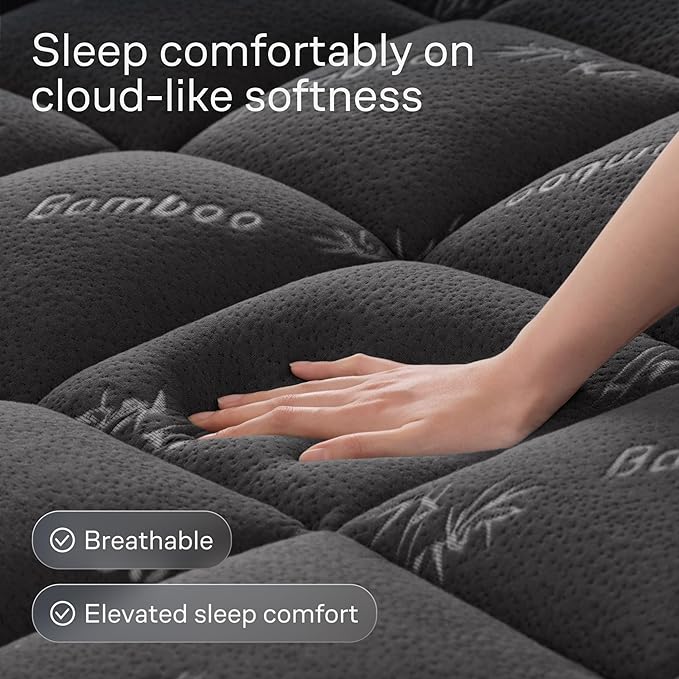 Niagara Ultra Soft Twin XL Size Mattress Topper - Viscose Made from Bamboo Pillow Top Mattress Pad for Back Pain Relief - Naturally Cooling for Hot Sleepers, fits 6-18" Mattress, 600GSM, Dark Gray