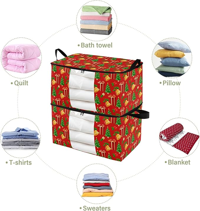 Burbuja 2 Pack Storage Bag Organizer with Handles for Clothes, Blankets, Bedding, Christmas Tree Foldable Storage Bag with Zipper & Clear Window, 95L