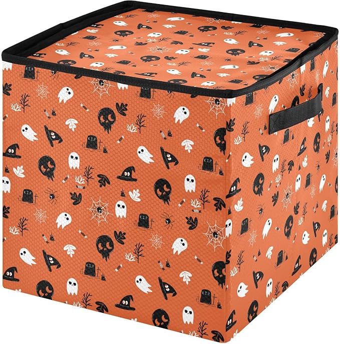 YETTASBIN Halloween Ghost Pumpkin Large Christmas Ornament Storage Box with Zipper & Adjustable Dividers, Storage Container with Lid & Handles for 64 Holiday Ornaments 3-Inch, 13 x 13 Inch