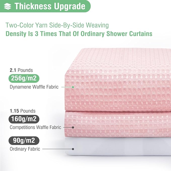 Dynamene Extra Long Shower Curtain - 96 Inch Long Waffle Weave Weighted Thick Cloth Bathroom Shower Curtain, Neutral Heavy Duty Hotel Bath Curtain Set with 12 Plastic Hooks,72x96, Pink