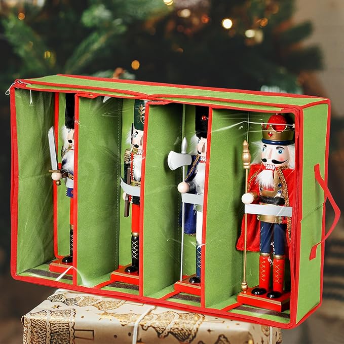 Preboun 4 Pack Clear Top Christmas Nutcracker Storage Box - Figurine Container Holds 4 Ornaments up to 16 Inches (Bright Green)