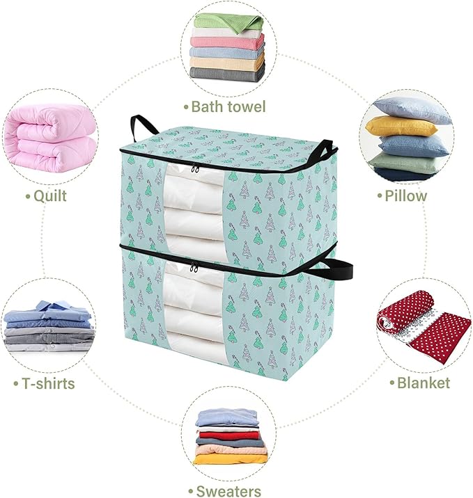 Burbuja 2 Pack Storage Bag Organizer with Handles for Clothes, Blankets, Bedding, Christmas Tree Foldable Storage Bag with Zipper & Clear Window, 95L