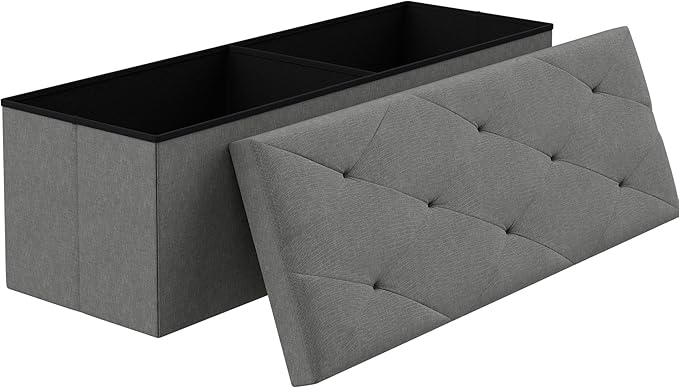 VECELO 43'' Folding Storage Ottoman Bench, Storage Chest, Linen Fabric Foot Rest Stool, 158L Storage Footstools for Bedroom and Living Room, Holds up to 660 lbs, DGRY