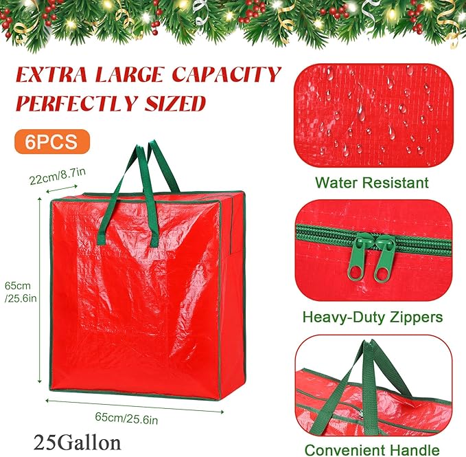 6PCS Christmas Wreath Storage Container, 25" Red Wreath Storage Bags Garland Container Clear Storage Bags with Handles Zippers Christmas Wreath Boxes for Xmas Seasonal Holiday Wreath Garland