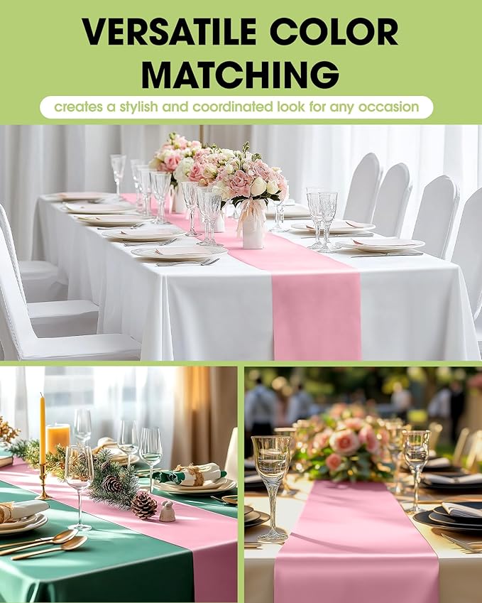 Pureegg Light Pink Plastic Table Runners - 10 Pack, 14'' x 108'', Water Resistant & Disposable Centerpiece Decorations for Table Cloth, Wedding, Birthday, Holiday, Baby Shower, Party, Home Decor