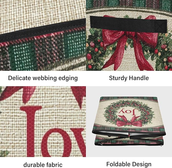 Jingle Bells Christmas Ornament Storage Basket Box Red Green Buffalo Plaid Holiday Storage Container Cube with Adjustable Dividers for 64 Holiday Ornaments or Decorations Keeps Clean and Dry