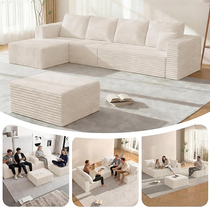 Couches Sofa, Boneless Compressed Sofa in a Box, U-Shaped Cloud Couch with Deep Seats & Chaise for Living Room, No Assembly Required (Beige, 118" U-Shape with Left Facing Chiase) | Boneless Compressed, Sofa in a Box, Cloud Couch, Deep Seats, No Assembl...