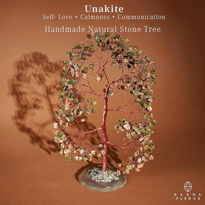 Crystal Tree of Life Birthday Gifts for Women, Men, Frineds, Handmade Unakite Chakra Tree for Home, Room, Office Decor, Bring Money, Positivity, Reiki Healing, Good Luck, Gifts for Mom & Dad