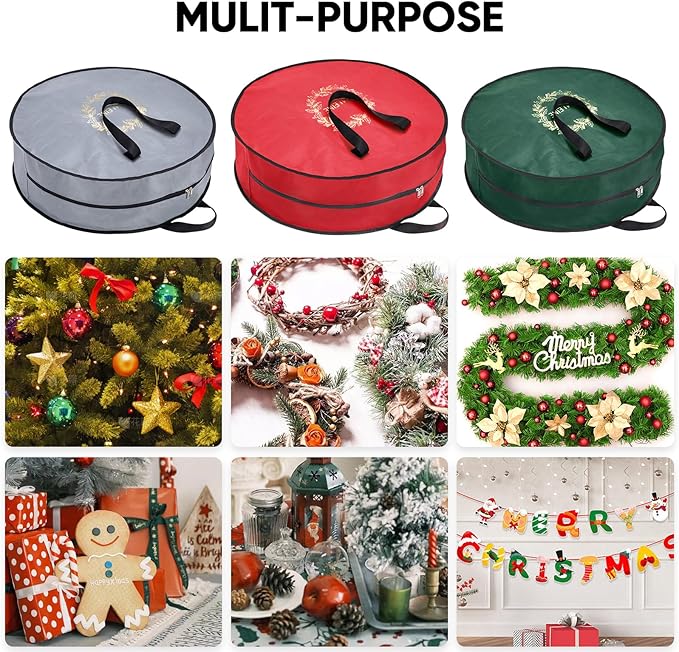 BALEINE 2 Pack Wreath Storage Container, Christmas Wreath Storage Bag with Reinforced Handle for Holiday Xmas (Red, 36"X8")