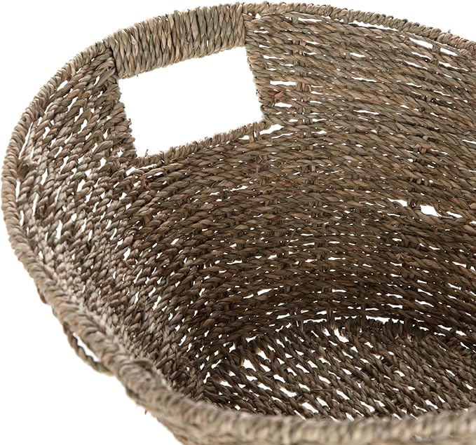 15.75×12×6.61-Oval Natural Seagrass Storage Basket with Cut-Out Handles