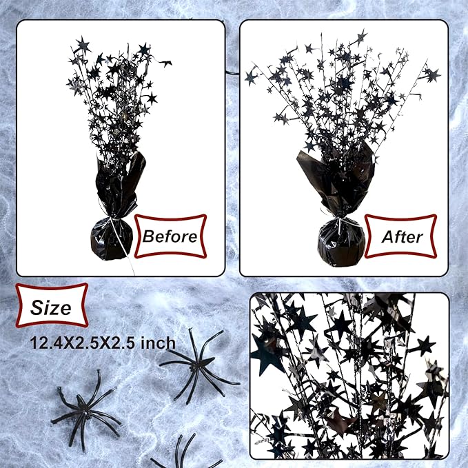 FUBININA 6 Pack Halloween Table Centerpieces Party Table Decoration Metallic Foil Spray Centerpiece Star Black Decor Indoor for Birthday Wedding Anniversary Graduation Holiday Party Supplies