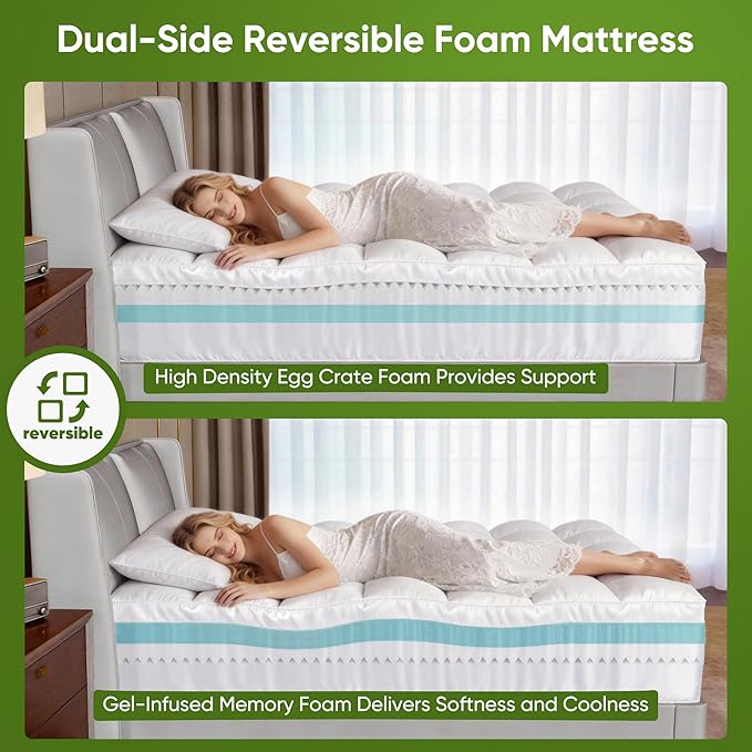 5 Inch King Size Mattress Topper,Memory Foam Mattress Toppers-2.5" Gel Cooling Foam Mattress Pad+2.5" 1500GSM Thick Bamboo Pillow Top with 2X Soft and Supportive for Back Pain Relief,80 * 76 * 5in