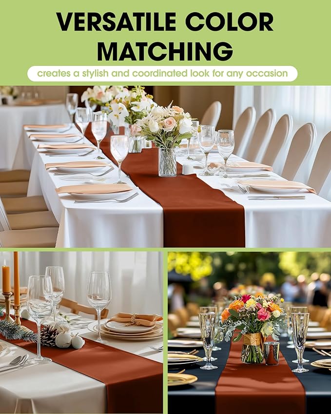Pureegg Terracotta Plastic Table Runners - 10 Pack, 14'' x 108'', Water Resistant & Disposable Centerpiece Decorations for Table Cloth, Wedding, Birthday, Holiday, Baby Shower, Party, Home Decor