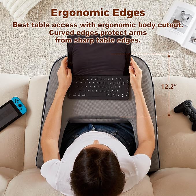cooloo8 Reading Pillow for Bed, Gaming Pillow for Lap, Petite Adults, Teens Arm Rest Pillow, Memory Foam Lap Desk Pillow for Reading, Working, Playing, Crocheting in Bed Couch(Grey)