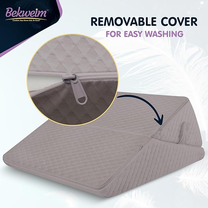 Wedge Pillow for Sleep Apnea, 12 Inch Adjustable Height Bed Wedge Pillow for Headboard, Gerd, Acid Reflux Relief, Snoring, and Post Surgery Recovery. Bed Pillow for Sitting Up in Bed