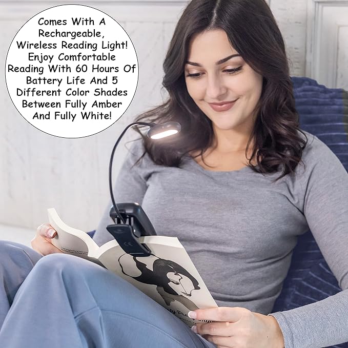 Homie Reading Pillow with Reading Light and Wrist Support, Has Arm Rests, and Back Support for Bed Rest, Lounging, Reading, Working on Laptop, Watching TV (Blue)