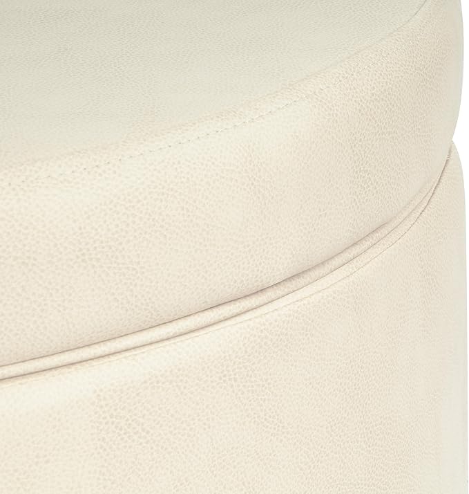 HomePop Round Leatherette Storage Ottoman with Lid, Ivory Large