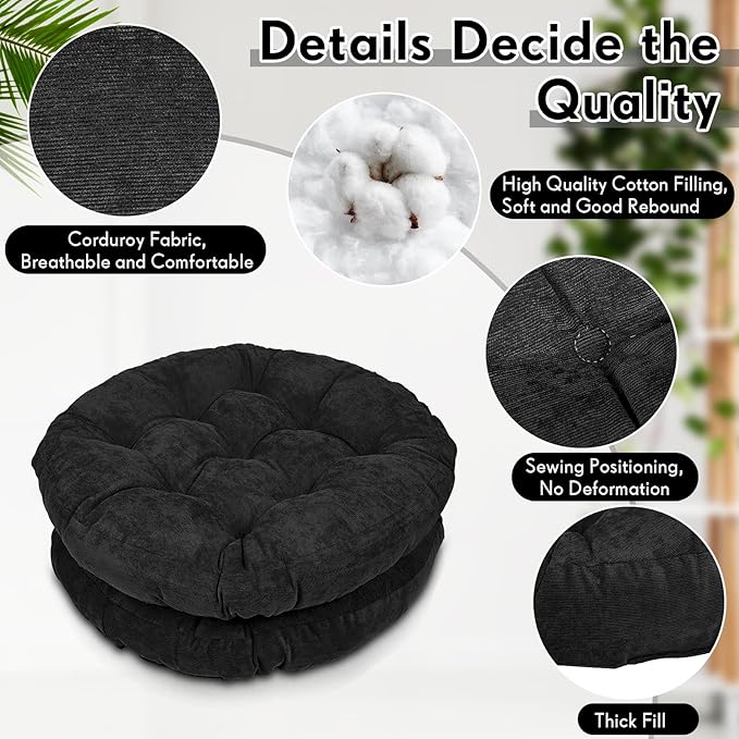 Jerify Floor Pillow Cushions Large Round Square Large Meditation Floor Pillow for Classroom Adult Meditation Picnic Party Seating Learning Daycare School(Round,Black,2 Pcs)