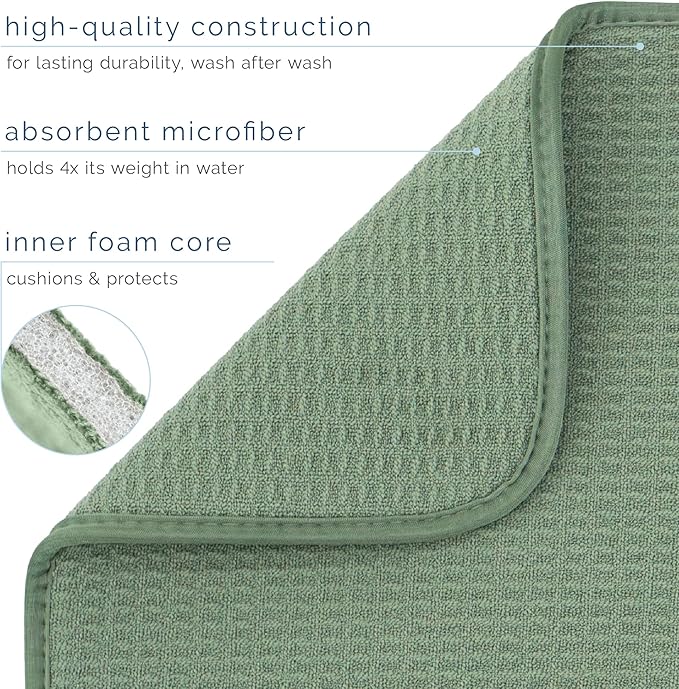 S&T INC. Dish Drying Mat, 16” x 18”, Absorbent Microfiber Kitchen Counter Mat, Dish Drying Pad for Dishes, Utensils, Pots and Pans, Large, Sage Green