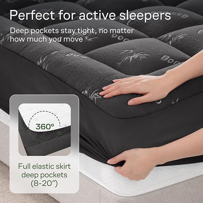 Niagara Ultra Soft Twin Size Mattress Topper - Viscose Made from Bamboo Pillow Top Mattress Pad for Back Pain Relief - Naturally Cooling for Hot Sleepers, fits 6-18" Mattress, 600GSM, Dark Gray