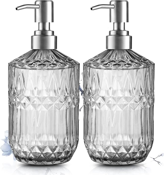 Kaishun 13 Oz Refillable Soap Dispenser, Glass Soap Dispenser for Dispense Hand Soap, Dish Soap, Lotion 2pack (Clear)