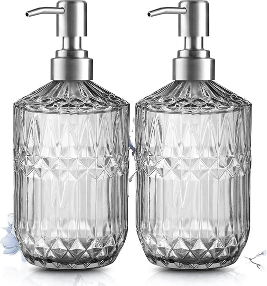 Kaishun 13 Oz Refillable Soap Dispenser, Glass Soap Dispenser for Dispense Hand Soap, Dish Soap, Lotion 2pack (Clear)