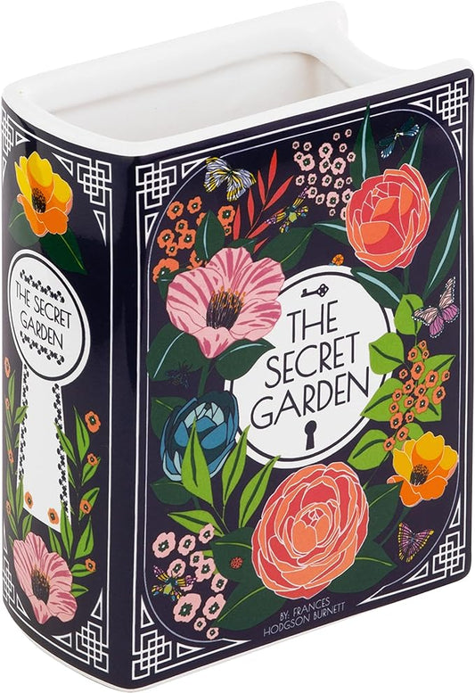 Steel Mill & Co Original Book-Shaped Decorative Vase, Ceramic Vases for Home Decor, Cute Bookshelf Decor, Unique Vase for Book Lovers (Small - Secret Garden)