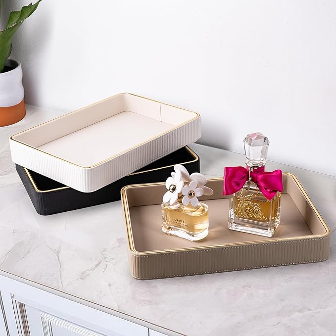 ZHEM Perfume Tray Valet Tray Night Stand Bedside Organizer| Perfume Organizer Catchall| Perfume Trays for Dresser Vanity Tray for Dresser Countertop| Perfume Holder (Beige)