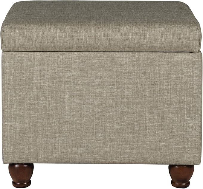 Homepop Home Decor | Upholstered MediumRectangular Storage Ottoman | Hinged Lid Ottoman with Storage for Living Room & Bedroom, Tan Linen