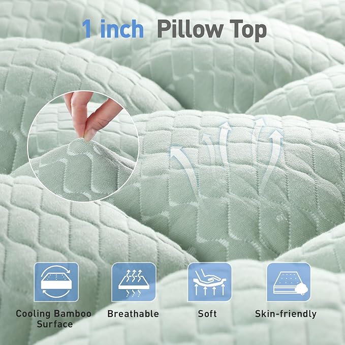 Dual Layer 3 Inch Memory Foam Mattress Topper Twin XL Size, 2 Inch Gel Memory Foam Plus 1 Inch Cooling Pillow Top Mattress Pad Cover, with 8-21 Inch Deep Pocket, Green
