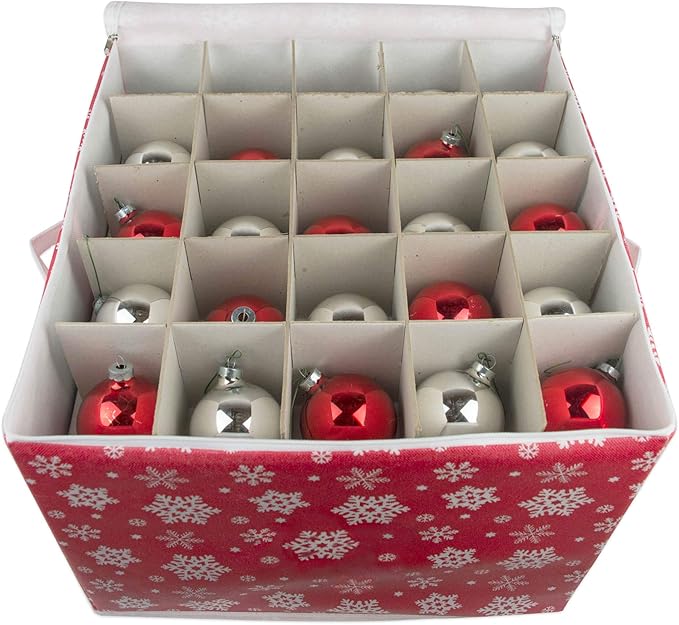 DII Christmas Storage Containers Collection Zippered with Dividers, Ornament; Large, 16x16x13, Snowflakes